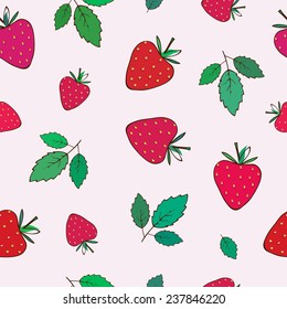 vector seamless pattern with strawberries on white background