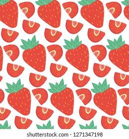 Vector seamless pattern with strawberries and slices. Fruit Illustration