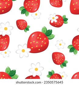 Vector seamless pattern with strawberries. Sweet berry. Summer pattern. Suitable for prints and backgrounds, packaging.