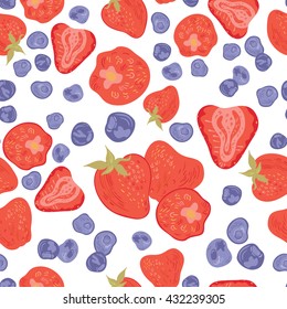 Vector seamless pattern with strawberry and blueberry
