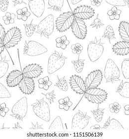 Vector seamless  pattern with strawberry. Fruits, flowers, leaves. 