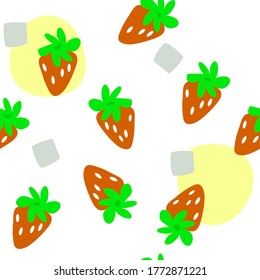 Vector seamless pattern  with strawberry  and ice isolated on white background. Cute hand drawn illustration  in flat style for children’s textile, fabric, decor.  