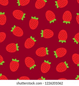 Vector seamless pattern of strawberry on red background.