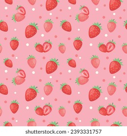 Vector seamless pattern with strawberry and slice of strawberry in pastel colors. Ideal for dessert or sweetness packages