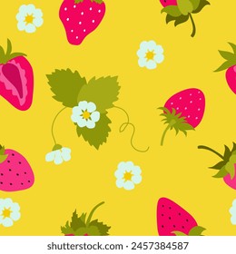 Vector seamless pattern with Strawberry. Summer design for  interior decor , cover, paper, fabric