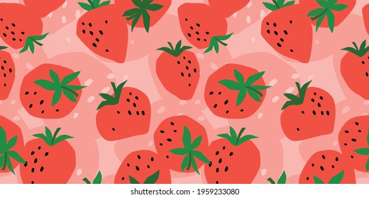 Vector seamless pattern with Strawberry. Trendy hand drawn textures. Modern abstract design for paper, cover, fabric, interior decor and other users.