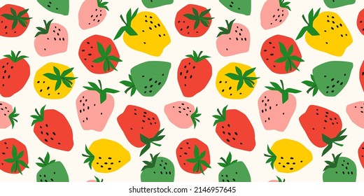 Vector seamless pattern with Strawberry. Trendy hand drawn textures. Modern abstract design for paper, cover, fabric, interior decor and other users.