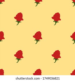 Vector seamless pattern strawberry in yellow background