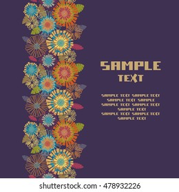 Vector seamless pattern stripe with flowers. Floral summery background with color blooming chrysanthemums. Abstract simple ornamental illustration for print, web