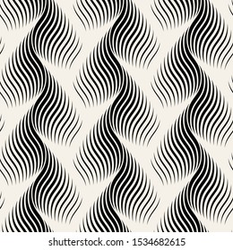 Vector seamless pattern. Striped abstract background. Bold wavy stripes. Monochrome rippled tiles. Can be used as swatch for illustrator.