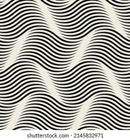 Vector seamless pattern. Striped abstract background. Bold wavy stripes. Monochrome rippled tiles. Can be used as swatch for illustrator.