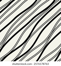 Vector seamless pattern. Striped bold diagonal hand drawn abstract background. Minimalistic monochrome texture.