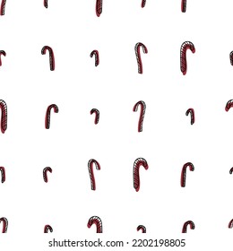 Vector seamless pattern with striped candies. Cute print for fabric, linen and pajamas, web page, scrapbooking album, gift and wrapping paper, greeting cards, cover, winter decorations, collages.