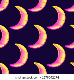 Vector seamless pattern with striped crescent moons on the night sky.