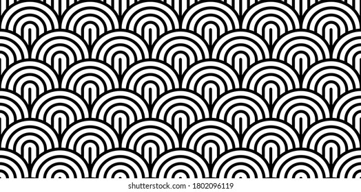 Vector seamless pattern with striped fish scales. Stylish monochrome geometric  texture. Modern abstract background. 