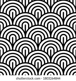 Vector seamless pattern with striped fish scales. Stylish monochrome geometric  texture. Modern abstract background. 