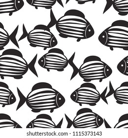 vector of seamless pattern with striped fishes.Black and white