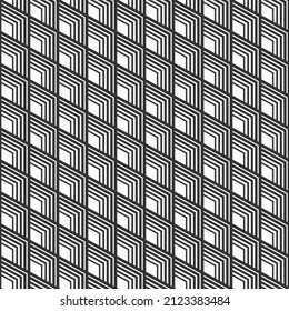 Vector seamless pattern with striped rhombuses. Modern stylish texture. Geometric striped ornament. Black and white background.