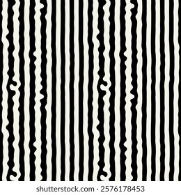 Vector seamless pattern. Striped rough abstract background. Minimalistic monochrome texture. Bold striped rippled swatch.