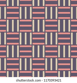 Vector seamless pattern of striped squares. Crosshatch geometric pattern. Modern stylish texture. Repeating geometric tiles. Checkered motif. Сrosshatched bold lines. Vector color background.