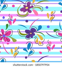 vector seamless pattern with stripes and flowers