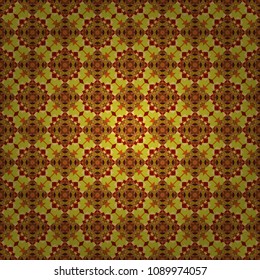 Vector seamless pattern in style of patchwork in yellow, brown and orange colors. Each square of the pattern is also seamless backgrounds.