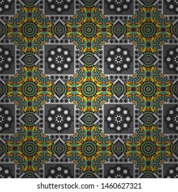 Vector seamless pattern in style of patchwork in gray, blue and red colors. Each square of the pattern is also seamless backgrounds.