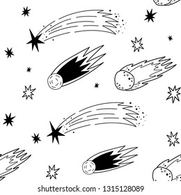 Vector seamless pattern in the style of the space. Doodle. Space elements