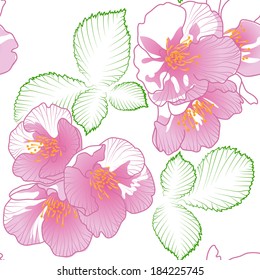 vector seamless pattern with styled spring cherry blossoms