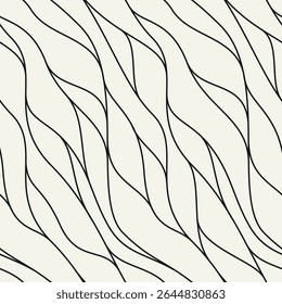 Vector seamless pattern. Stylised linear ocean waves. Hand drawn graphic sea waves. Tileable monochrome swatch.