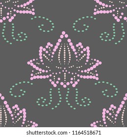 Vector of seamless pattern with stylised lotus flower on grey background
 