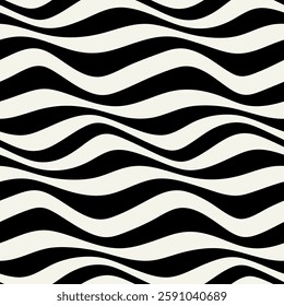 Vector seamless pattern. Stylised ocean waves. Hand drawn graphic sea waves. Tileable monochrome swatch.