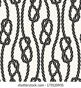 Vector seamless pattern. Stylish background. Monochrome texture with twisted ropes and knots
