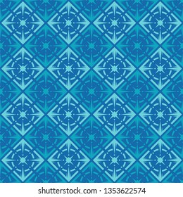 Vector seamless pattern. Stylish fabric print with geometric grid. Creative textile background for batik or cloth. Design Inspiration blue color