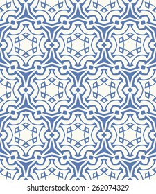 Vector seamless pattern. Stylish fabric print with hexagonal geometric ornament.
