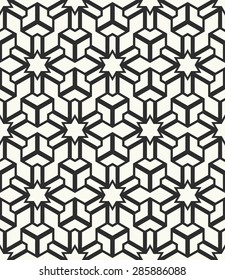 Vector seamless pattern. Stylish fabric print with hexagonal geometric ornament.