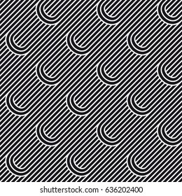 Vector seamless pattern. Stylish graphic texture. Endless striped monochrome background with winding elements.