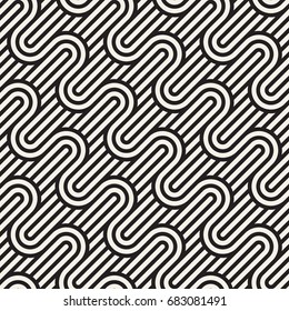 Vector seamless pattern. Stylish graphic texture. Endless striped monochrome background with winding elements.