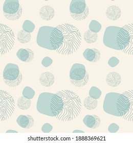 Vector seamless pattern. Stylish illustration with hand drawn blue abstract organic shape. Texture in pastel colors.