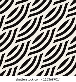 Vector seamless pattern. Stylish linear ornament. Geometric striped background with diagonal arches. Regular monochrome texture.