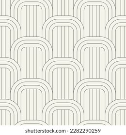 Vector seamless pattern. Stylish linear ornament. Geometric striped background with arches. Art deco 
 thin monochrome swatch. Tileable print with a rounded grid.