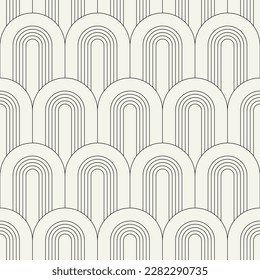 Vector seamless pattern. Stylish linear ornament. Geometric striped background with arches. Art deco 
 thin monochrome swatch. Tileable print with a rounded grid.