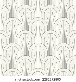 Vector seamless pattern. Stylish linear ornament. Geometric striped background with arches. Art deco 
 thin monochrome swatch. Tileable print with a rounded grid.