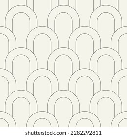 Vector seamless pattern. Stylish linear ornament. Geometric striped background with arches. Art deco 
 thin monochrome swatch. Tileable print with a rounded grid.