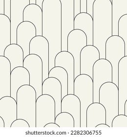 Vector seamless pattern. Stylish linear ornament. Geometric striped background with arches. Art deco 
 thin monochrome swatch. Tileable print with a rounded grid.