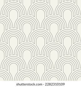 Vector seamless pattern. Stylish linear ornament. Geometric striped background with arches. Art deco 
 thin monochrome swatch. Tileable print with a rounded grid.