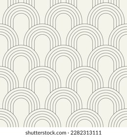 Vector seamless pattern. Stylish linear ornament. Geometric striped background with arches. Art deco 
 thin monochrome swatch. Tileable print with a rounded grid.