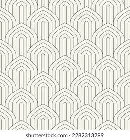 Vector seamless pattern. Stylish linear ornament. Geometric striped background with arches. Art deco 
 thin monochrome swatch. Tileable print with a linear pointed arches.