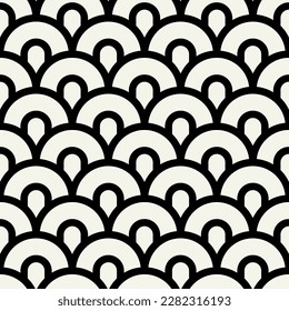 Vector seamless pattern. Stylish linear ornament. Geometric background with arches. Regular monochrome texture. Art deco tileable swatch.