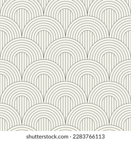 Vector seamless pattern. Stylish linear ornament. Geometric striped background with arches. Art deco 
 thin monochrome swatch. Tileable print with a rounded grid.